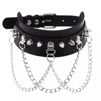 PU STUDDED COLLAR WITH CHAINS - BLACK