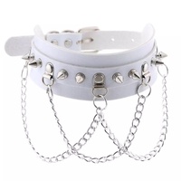 PU STUDDED COLLAR WITH CHAINS - WHITE