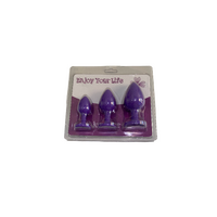 3pc SILICONE  JEWELLED BUTT PLUG SET - PURPLE