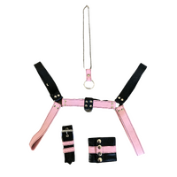 MENS LEATHER HARNESS SET MEDIUM BLACK-PINK