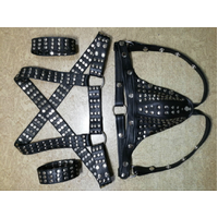 STUDDED HARNESS SET INCLUDING JOCK AND ARM BANDS - MEDIUM