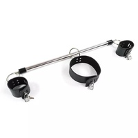 STAINLESS STEEL SPREADER BAR WITH LOCKABLE COLLAR AND HANDCUFFS - BLACK