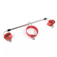 STAINLESS STEEL SPREADER BAR WITH LOCKABLE COLLAR AND HANDCUFFS - RED