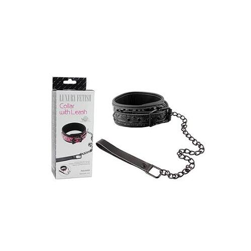 LUXURY FETISH COLLAR WITH LEASH BLACK