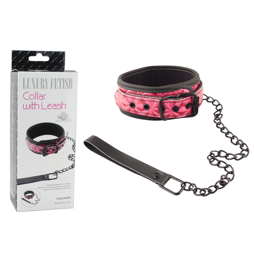 LUXURY FETISH COLLAR WITH LEASH PINK