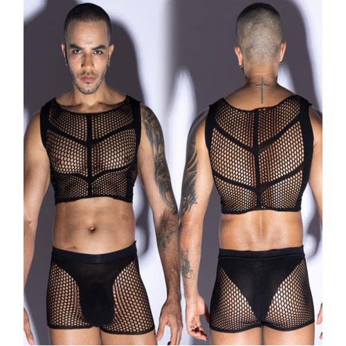 MESH BODY STOCKING SHORTS AND TOP