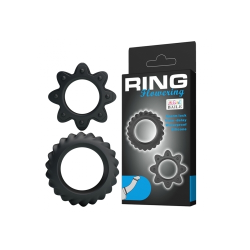 RING FLOWERING 2PC BLACK SILICONE COCKRING