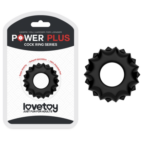 LOVETOY POWER PLUS TPE COCK RING "COG" LV1431 - BLACK