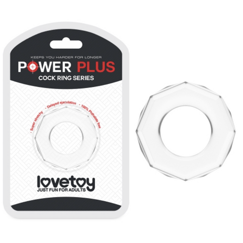 LOVETOY POWER PLUS TPE COCK RING "GEOMETRIC" LV1434 - CLEAR