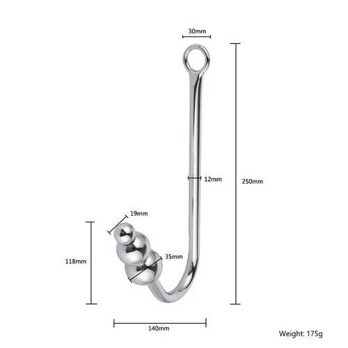 STAINLESS STEEL ANAL HOOK - 3 BALL - 20,30,35mm