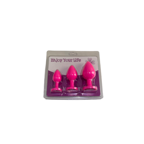 3pc SILICONE  JEWELLED BUTT PLUG SET - PINK