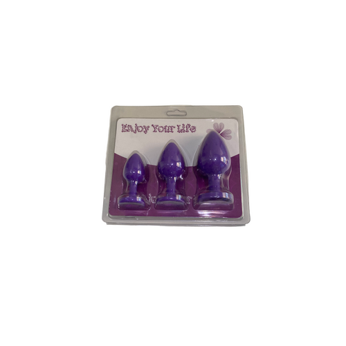 3pc SILICONE  JEWELLED BUTT PLUG SET - PURPLE