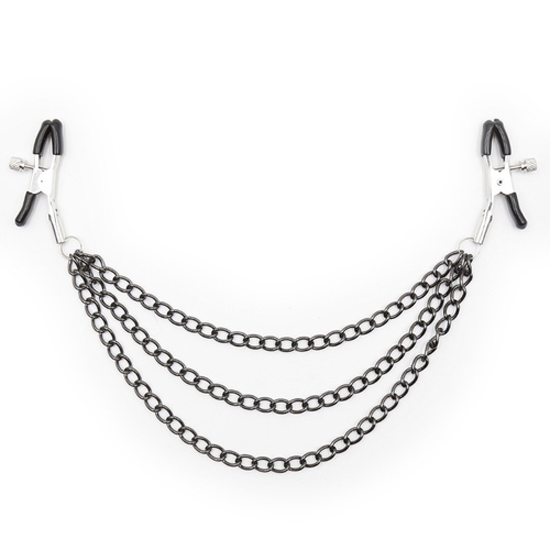 PLEASURE AND PAIN - NIPPLE CLAMP WITH THREE CHAINS - BLACK