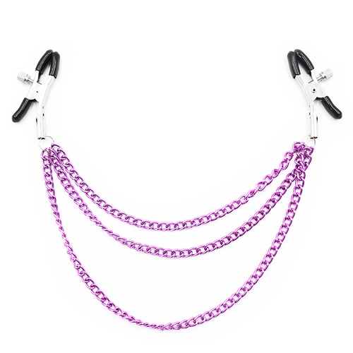 PLEASURE AND PAIN - NIPPLE CLAMP WITH THREE CHAINS - PURPLE