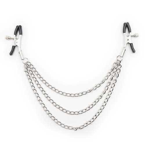 PLEASURE AND PAIN - NIPPLE CLAMP WITH THREE CHAINS - SILVER