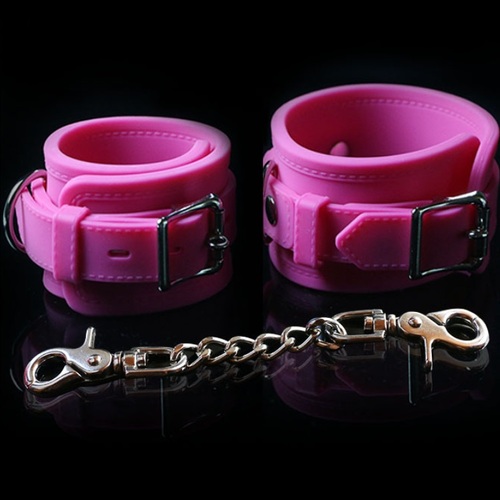 LOCKABLE SILICONE HAND CUFFS - PINK