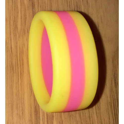 STRIPED SILICONE COCK RING - YELLOW AND PINK