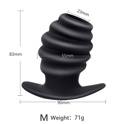 TBM BLACK SILICONE HOLLOW BUTT PLUG MEDIUM